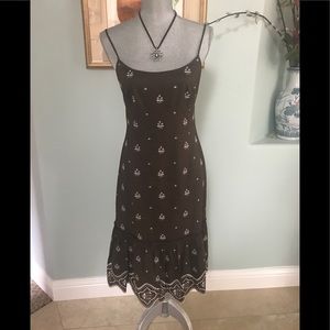 Ann Taylor Brown Midi Dress with White Floral Pattern
